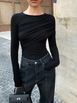 New Layered Long Sleeve Pleated Shirt T-shirts|Tops