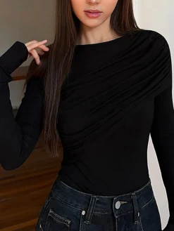 New Layered Long Sleeve Pleated Shirt T-shirts|Tops