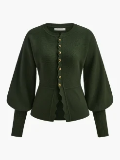 Online Leg-Of Mutton Sleeve Wave Trim Knit Top Sweater Tops|Sweaters & Cardigans