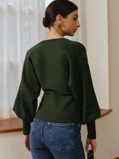 Online Leg-Of Mutton Sleeve Wave Trim Knit Top Sweater Tops|Sweaters & Cardigans