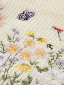Leg-Of-Mutton Sleeve Embroidery Cinched Sweater Knitwear|Tops