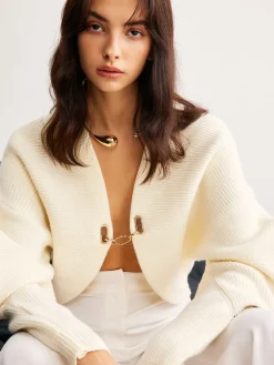 New Leg-Of-Mutton Sleeve Metal Cardigan Cardigans|Sweaters & Cardigans