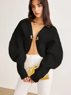 New Leg-Of-Mutton Sleeve Metal Cardigan Cardigans|Sweaters & Cardigans