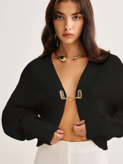 New Leg-Of-Mutton Sleeve Metal Cardigan Cardigans|Sweaters & Cardigans