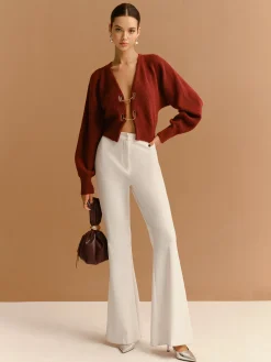Leg-Of-Mutton Sleeve Metal-Detail Short Cardigan Knitwear|Tops