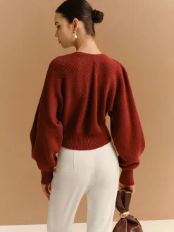 Leg-Of-Mutton Sleeve Metal-Detail Short Cardigan Knitwear|Tops