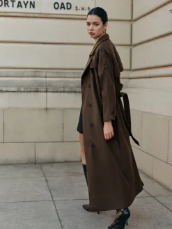 Online Leisure Belted Tweed Long Coat Outerwear|Coats