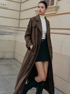 Sale Leisure Belted Tweed Long Coat Outerwear|Coats