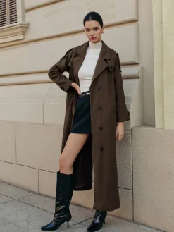 Sale Leisure Belted Tweed Long Coat Outerwear|Coats