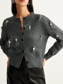 Clearance Leisure Button Sequins Cardigan Cardigans|Sweaters & Cardigans