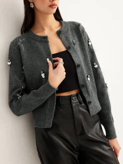 Clearance Leisure Button Sequins Cardigan Cardigans|Sweaters & Cardigans