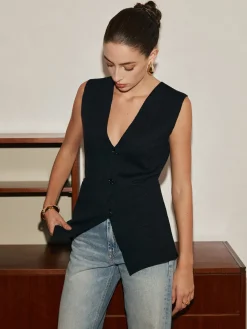 New Leisure Button Slim Sweater Vest Sweater Vests|Sweaters & Cardigans