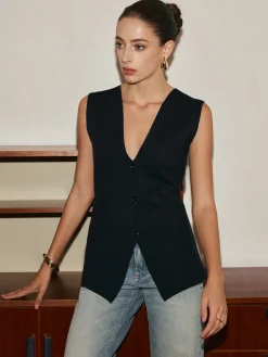 New Leisure Button Slim Sweater Vest Sweater Vests|Sweaters & Cardigans