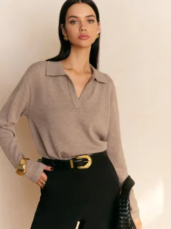 New Leisure Collared Pullover Sweater Sweater Tops|Sweaters & Cardigans