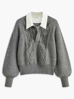 Leisure Contrast Collar Knit Top Sweater Tops|Sweaters & Cardigans