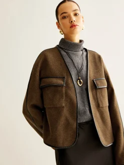 Outlet Leisure Contrast Trim Tweed Coat Outerwear|Coats