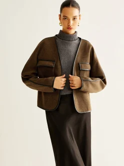 Outlet Leisure Contrast Trim Tweed Coat Outerwear|Coats