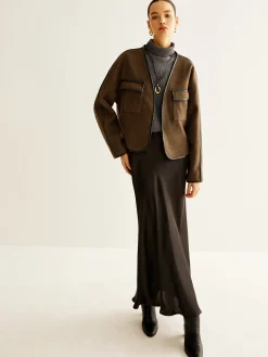 Outlet Leisure Contrast Trim Tweed Coat Outerwear|Coats