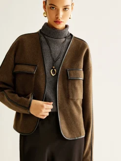 Outlet Leisure Contrast Trim Tweed Coat Outerwear|Coats