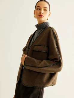 Outlet Leisure Contrast Trim Tweed Coat Outerwear|Coats