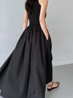 New Leisure Crew Neck Long Dress White Dresses|Black Dresses