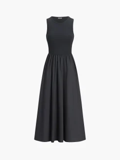 New Leisure Crew Neck Long Dress White Dresses|Black Dresses