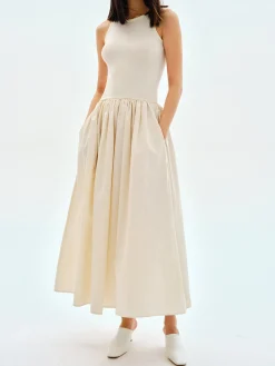 New Leisure Crew Neck Long Dress White Dresses|Black Dresses