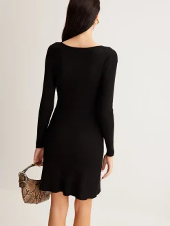Sale Leisure Cutout Metal Decor Sweater Dress Black Dresses|Sweater Dresses