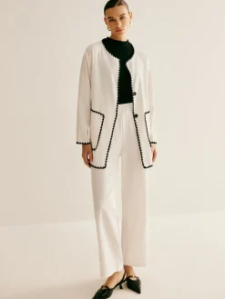 Discount Leisure Embroidered Trim Wide-Leg Pants Set Pants Sets|Matching Sets