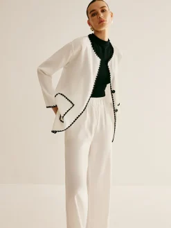Discount Leisure Embroidered Trim Wide-Leg Pants Set Pants Sets|Matching Sets