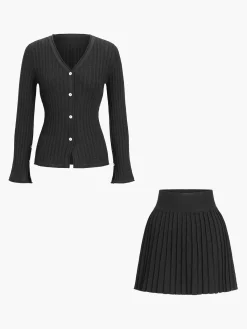 Online Leisure Long Sleeve Two Piece Skirt Set Skirt Sets|Long Sleeve Sets