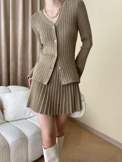 Online Leisure Long Sleeve Two Piece Skirt Set Skirt Sets|Long Sleeve Sets