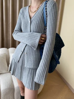 Online Leisure Long Sleeve Two Piece Skirt Set Skirt Sets|Long Sleeve Sets