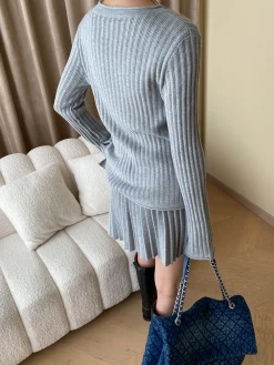 Online Leisure Long Sleeve Two Piece Skirt Set Skirt Sets|Long Sleeve Sets