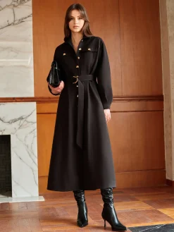 Outlet Leisure Metal Detail Belted Coat Outerwear|Coats