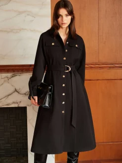 Outlet Leisure Metal Detail Belted Coat Outerwear|Coats