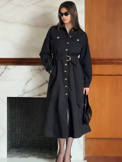 Outlet Leisure Metal Detail Belted Coat Outerwear|Coats
