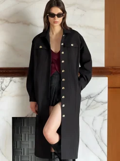 Outlet Leisure Metal Detail Belted Coat Outerwear|Coats