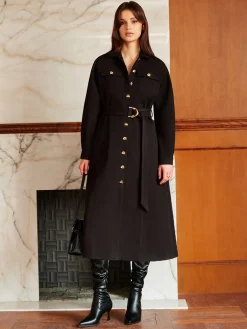 Outlet Leisure Metal Detail Belted Coat Outerwear|Coats