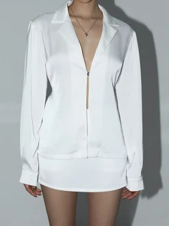 New Leisure Oversized Satin Tie Back Shirt Blouses & Shirts|Matching Sets