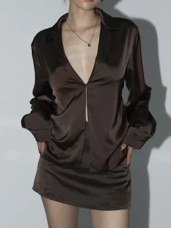 New Leisure Oversized Satin Tie Back Shirt Blouses & Shirts|Matching Sets
