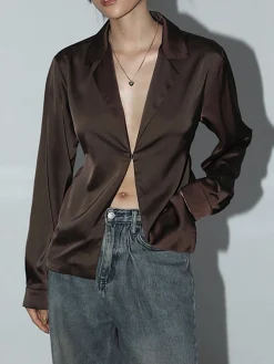 New Leisure Oversized Satin Tie Back Shirt Blouses & Shirts|Matching Sets