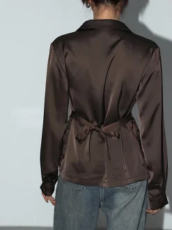 New Leisure Oversized Satin Tie Back Shirt Blouses & Shirts|Matching Sets