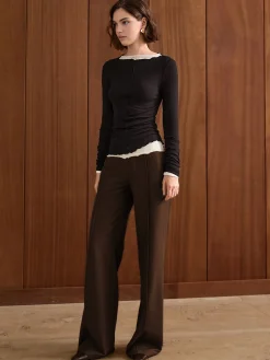 Discount Leisure Piping Straight Pants Wide Leg|Pants