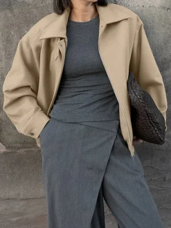 Hot Leisure Plain Zip Polo Jacket Outerwear|Jackets