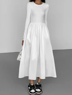 Clearance Leisure Pockets Long Sleeve Long Dress Black Dresses|Casual Dresses