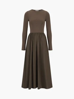 Clearance Leisure Pockets Long Sleeve Long Dress Black Dresses|Casual Dresses