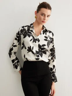 Outlet Leisure Printed Lapel Thin Shirt Blouses & Shirts|Tops