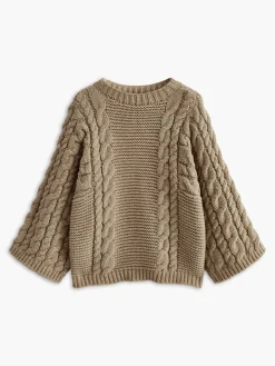 Hot Leisure Round Neck Cable Knit Sweater Sweater Tops|Sweaters & Cardigans