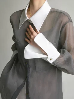 Best Leisure See Through Shirt With Cami Top Long Sleeve Sets|Blouses & Shirts